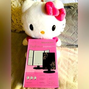 Hello Kitty Impressions Black Tri Fold Vanity Mirror LED Magnification NEW